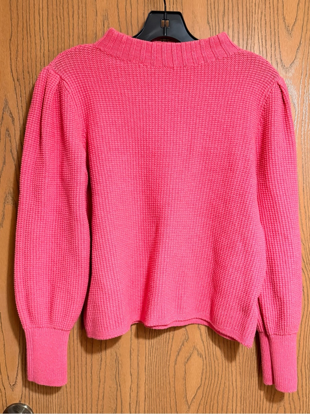 EUC NIC+ZOE Sweater in Hot Pink, Textured with Mock Neck and Puff Sleeves